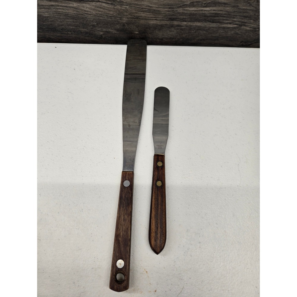 Vintage Stainless Steel Japan Wood Handle Icing Spatula Palette Knife‎ Set 2pc